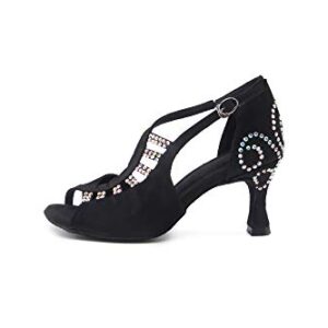 Pierides Women's Suede Sole Rhinestone Ballroom Dance Shoes Latin Salsa Performance Dance Shoes 2.75" Heel,7 US