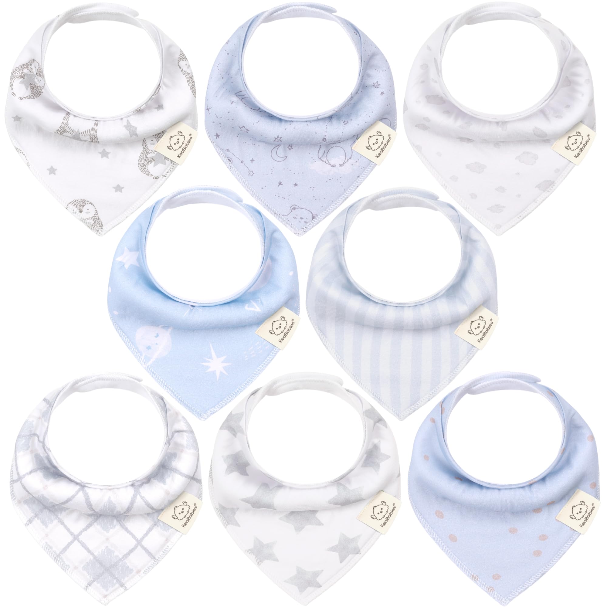 KeaBabies 8-Pack Organic Baby Bandana Drool Bibs - Stylish Unisex Bandana Bibs, Super Absorbent Bandana Drool Bibs, Gentle Teething Bibs for Infants, Organic Cotton Baby Bib (Constellation)