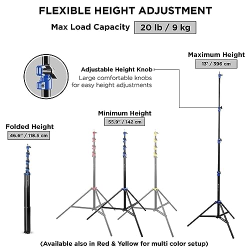 Flashpoint 13' Blue Color Coded Pro Air Cushioned Heavy Duty Light Stand for Photography, Lightwight, Portable and Durable Photography Light Stand Tripod is Suitable for Pro Photography