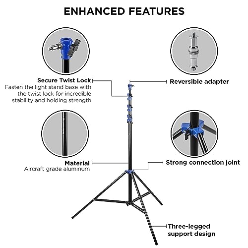 Flashpoint 13' Blue Color Coded Pro Air Cushioned Heavy Duty Light Stand for Photography, Lightwight, Portable and Durable Photography Light Stand Tripod is Suitable for Pro Photography