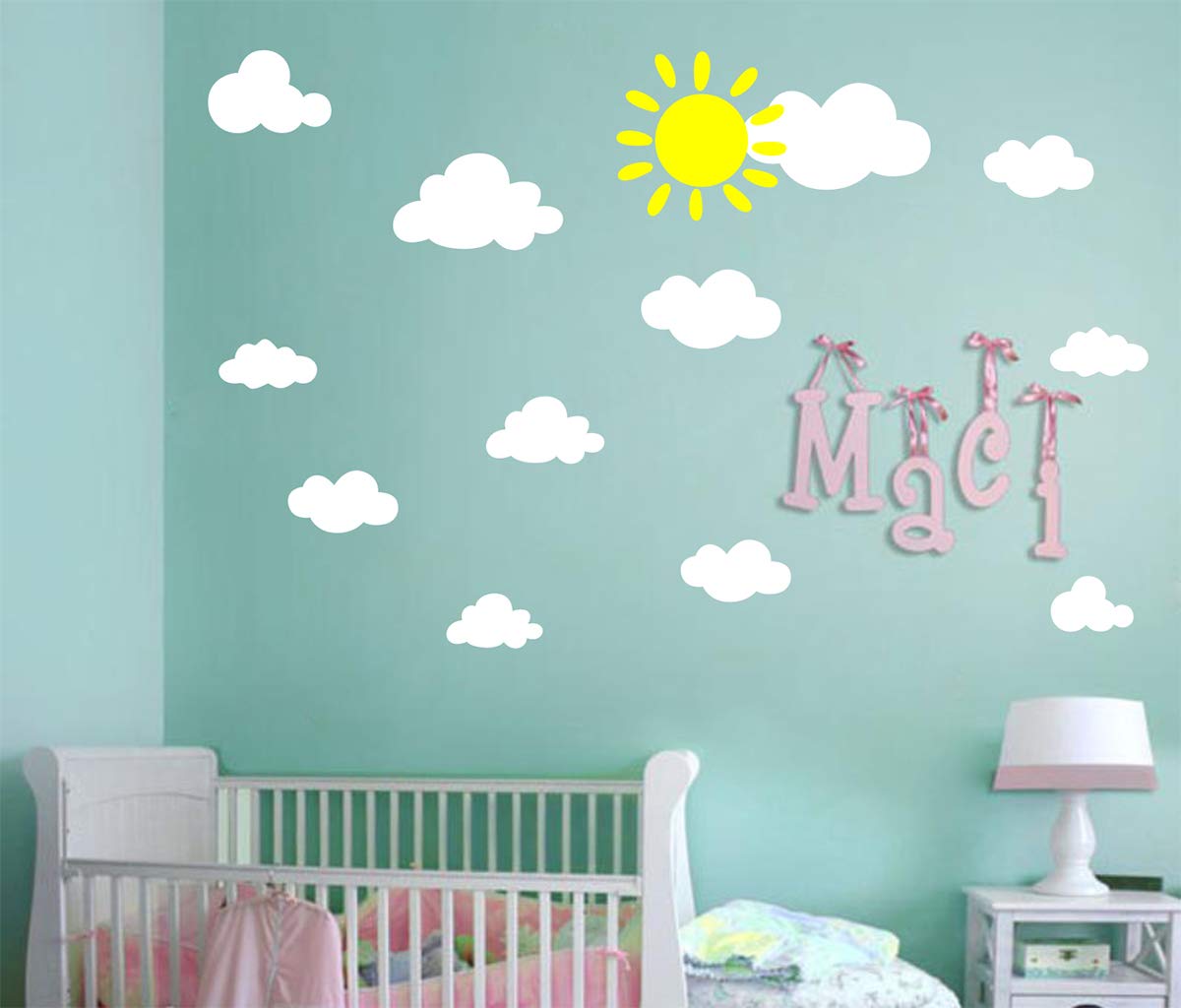 Sun and Clouds Wall Decals Wall Stickers Peel White Clouds Sky Wall Decals Easy to Apply and Removable Baby Nursery Room Wall Decor