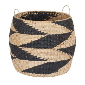 household essentials black and brown large woven wicker storage basket with handles decorative
