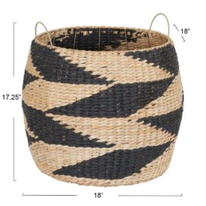 Household Essentials Black and Brown Large Woven Wicker Storage Basket with Handles Decorative
