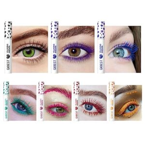 MAEPEOR Colored Mascara 7 Pack Waterproof and Smudgeproof Longlasting Mascara Cruelty Free & Vegan Volume Mascara (7 Colors Set 1)