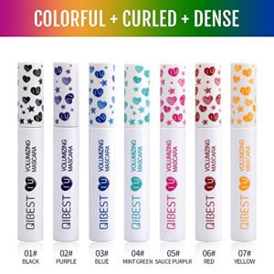 MAEPEOR Colored Mascara 7 Pack Waterproof and Smudgeproof Longlasting Mascara Cruelty Free & Vegan Volume Mascara (7 Colors Set 1)