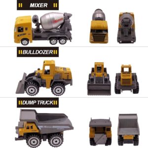 Kids Diecast Construction Vehicles Metal Engineering Cars Set Toys Play Trucks for Boys Age 3 4 Birthday Party Supplies Cake Topper (Pack of 6)