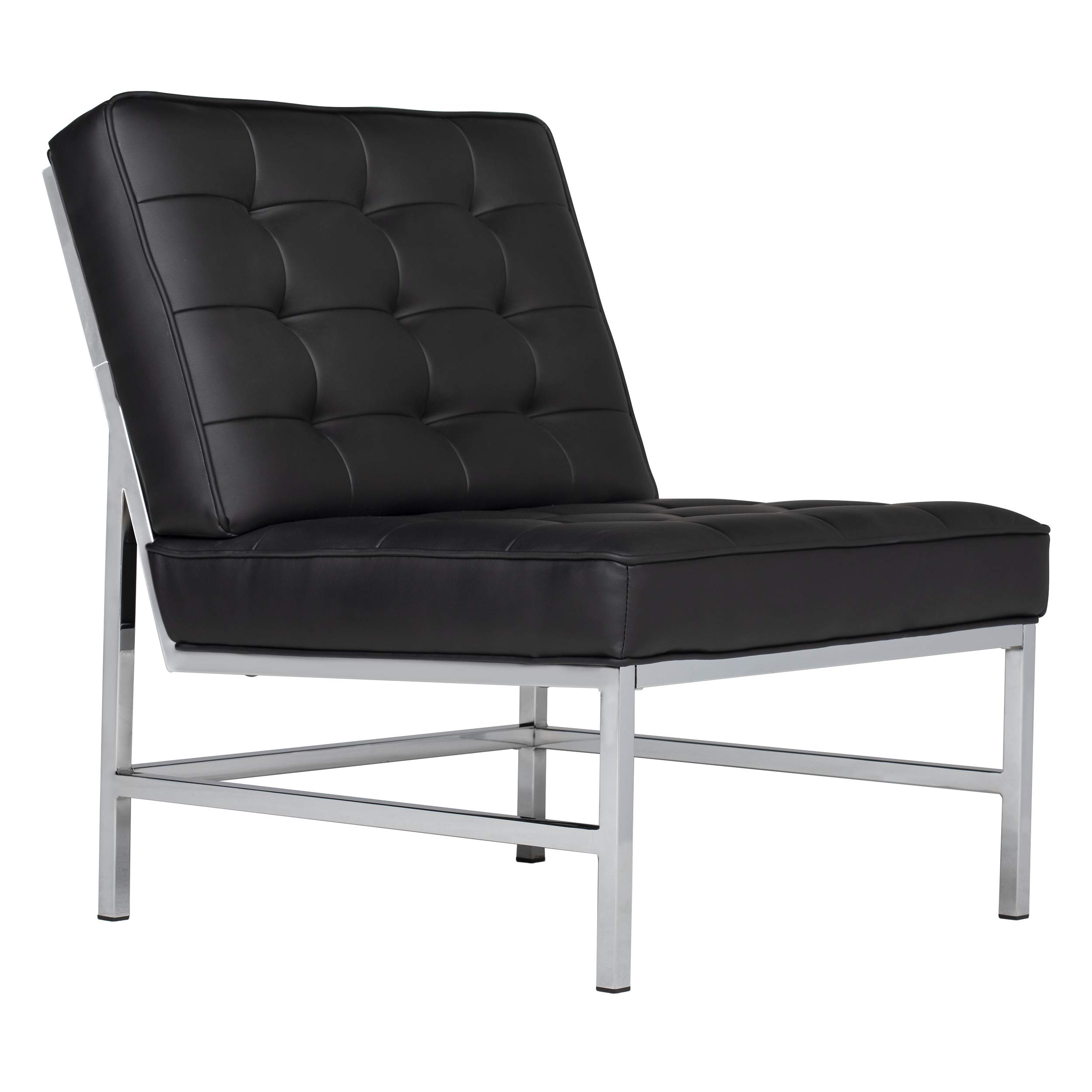 Studio Designs Home Ashlar Slipper, Accent Chair in Black Bonded Leather and Chrome Metal