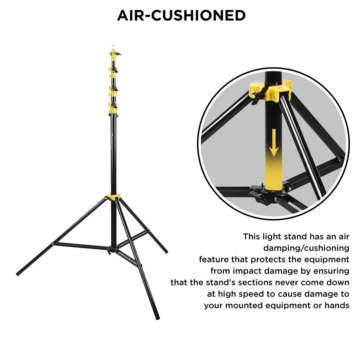 Flashpoint 13' Yellow Color Coded Pro Air Cushioned Heavy Duty Light Stand for Photography, Lightwight and Durable Portable Photography Light Stand Tripod is Suitable for Pro Photography