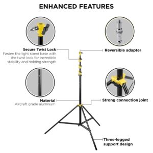 Flashpoint 13' Yellow Color Coded Pro Air Cushioned Heavy Duty Light Stand for Photography, Lightwight and Durable Portable Photography Light Stand Tripod is Suitable for Pro Photography