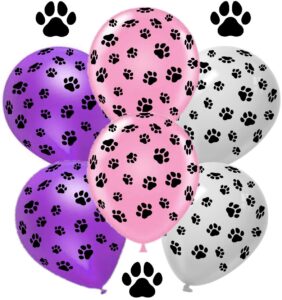 vision licensed dog paw print pink 12" patrol party balloons 30 pcs | all around paw print pink purple white | puppy paw party supplies decorations for girls sky birthday party and baby shower