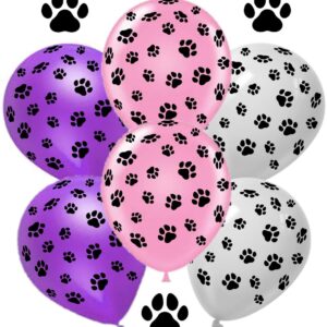 Vision Licensed Dog Paw Print Pink 12" Patrol Party Balloons 30 Pcs | All Around Paw Print Pink Purple White | Puppy Paw Party Supplies Decorations for Girls Sky Birthday Party and Baby Shower