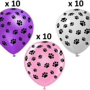 Vision Licensed Dog Paw Print Pink 12" Patrol Party Balloons 30 Pcs | All Around Paw Print Pink Purple White | Puppy Paw Party Supplies Decorations for Girls Sky Birthday Party and Baby Shower