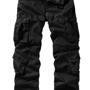 AKARMY Men's Casual Relaxed Fit Cargo Pants with Pockets, Outdoor Camo Cotton Work Pants for Men(No Belt) 3354 Black 38