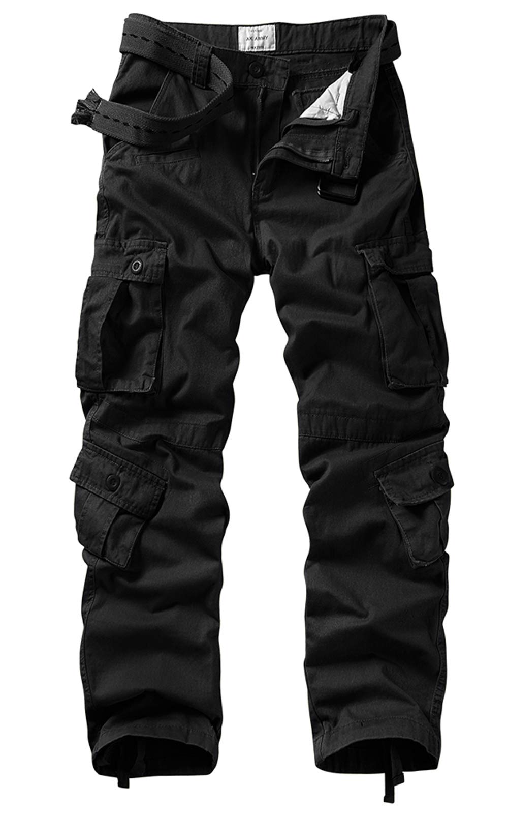 AKARMY Men's Casual Relaxed Fit Cargo Pants with Pockets, Outdoor Camo Cotton Work Pants for Men(No Belt) 3354 Black 38