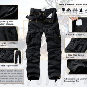 AKARMY Men's Casual Relaxed Fit Cargo Pants with Pockets, Outdoor Camo Cotton Work Pants for Men(No Belt) 3354 Black 38