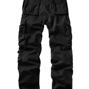 AKARMY Men's Casual Relaxed Fit Cargo Pants with Pockets, Outdoor Camo Cotton Work Pants for Men(No Belt) 3354 Black 38