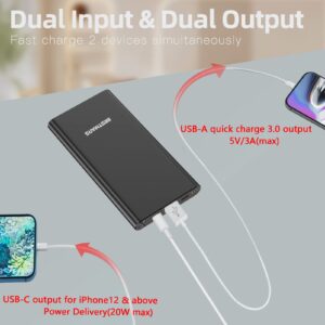 BESTMARS Power Bank Fast Charging PD 3.0 18W Quick Charge Portable Charger 10000mAh USB-C Back Up Battery Pack for iPhone 15 14 13 12 11 X XS XR Pro Max Plus 8 SE Samsung Galaxy Cell Phone etc Black