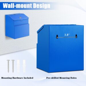 KYODOLED Suggestion Box with Lock and 50 Free Suggestion Cards, Metal Wall Mounted Ballot Box, Donation and Collection Key Drop Box with Slot & 2 Keys, 8.5H x 5.9W x 7.3L Inch, Blue