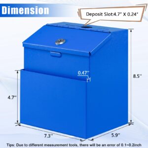 KYODOLED Suggestion Box with Lock and 50 Free Suggestion Cards, Metal Wall Mounted Ballot Box, Donation and Collection Key Drop Box with Slot & 2 Keys, 8.5H x 5.9W x 7.3L Inch, Blue