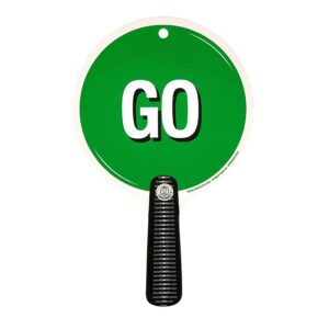 liontouch double sided stop & go sign, red & green – 8.9 x 5.5 inches | durable and reversible lollipop-shaped foam toy paddle for kids | ideal for teaching children traffic & street safety