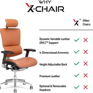 X-Chair X4 High End Executive Chair, Black Leather with Wide Seat & Headrest - Ergonomic Office Seat/Dynamic Variable Lumbar Support/Floating Recline/Stunning Aesthetic/Perfect for Office or Boardroom