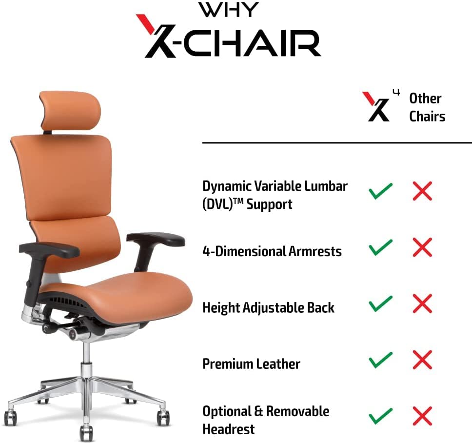 X-Chair X4 High End Executive Chair, Black Leather with Wide Seat & Headrest - Ergonomic Office Seat/Dynamic Variable Lumbar Support/Floating Recline/Stunning Aesthetic/Perfect for Office or Boardroom