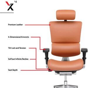 X-Chair X4 High End Executive Chair, Black Leather with Wide Seat & Headrest - Ergonomic Office Seat/Dynamic Variable Lumbar Support/Floating Recline/Stunning Aesthetic/Perfect for Office or Boardroom