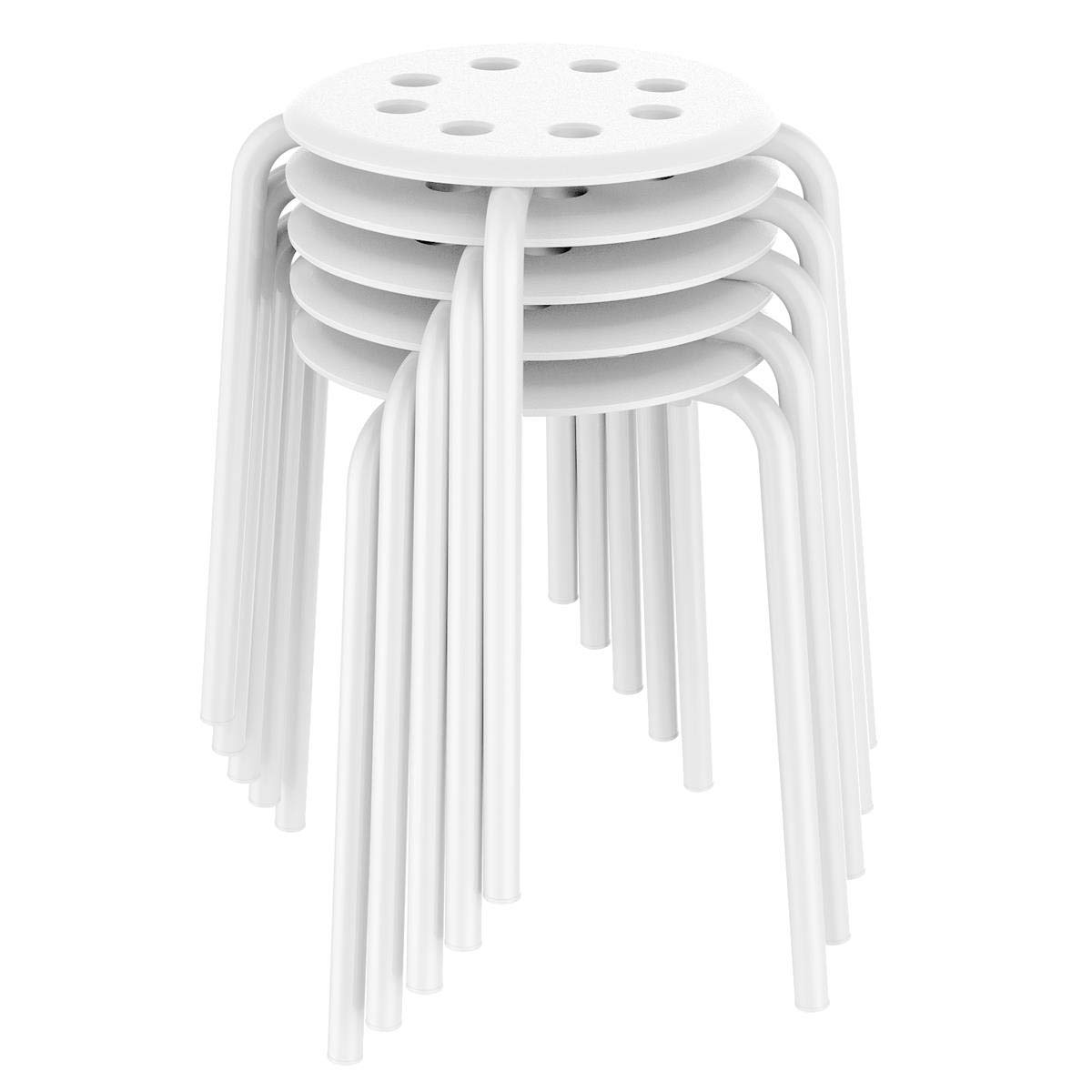 Topeakmart Barstools Plastic Stack Bar Stools Backless Student Stools for Classroom Metal Leg 17.3in Height Set of 5 White