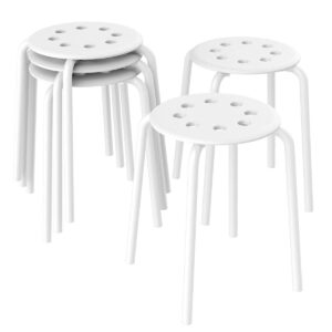 Topeakmart Barstools Plastic Stack Bar Stools Backless Student Stools for Classroom Metal Leg 17.3in Height Set of 5 White