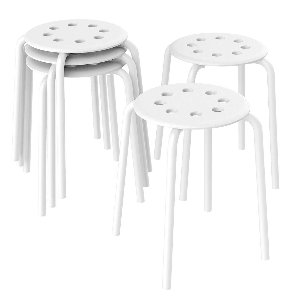 Topeakmart Barstools Plastic Stack Bar Stools Backless Student Stools for Classroom Metal Leg 17.3in Height Set of 5 White