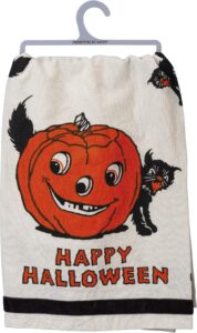 primitives by kathy retro-inspired halloween dish towel, 28 x 28-inch, happy halloween