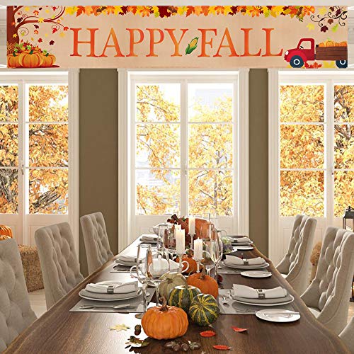 Large Happy Fall Banner, Fall Decorations, Thanksgiving Decor, Fall Maple Leaves Pumpkin Banner, Autumn Fall Party Outdoor & Indoor Decor Supplies(8.2 x 1.5 FT)