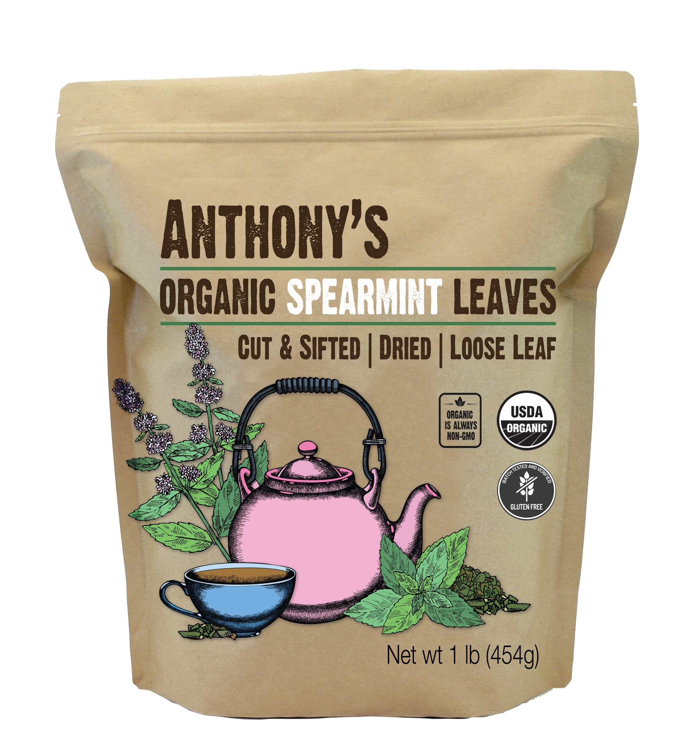 Anthony's Organic Dried Spearmint Leaves, 1 lb, Gluten Free, Non GMO ...