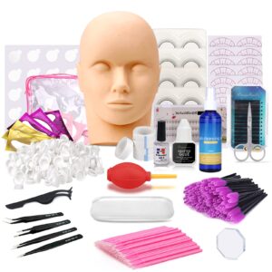 pro 335pcs lash eyelash extension kit, mcwdoit professional lash practice kit with flat mannequin head, training makeup eye lashes grafting