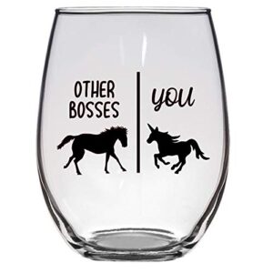 other bosses/you wine glass 21 oz with horse and unicorn, boss manager supervisor gift, office manager