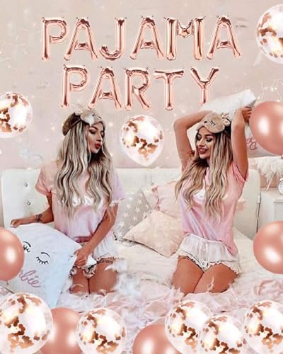 LaVenty Set of 11 Rose Gold PAJAMA PARTY Balloons PAJAMA PARTY Banner Pajama Party Decor Slumber Party Spa Party Balloons