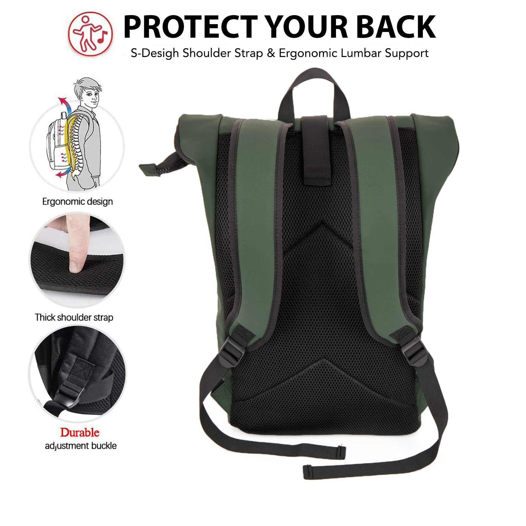 X RAY Expandable Roll Top Waterproof Trendy Backpack With Laptop Pocket