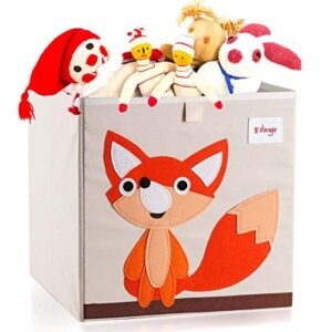 vmotor foldable animal canvas storage toy box/bin/cube/chest/basket/organizer for kids, 13 inch(fox)