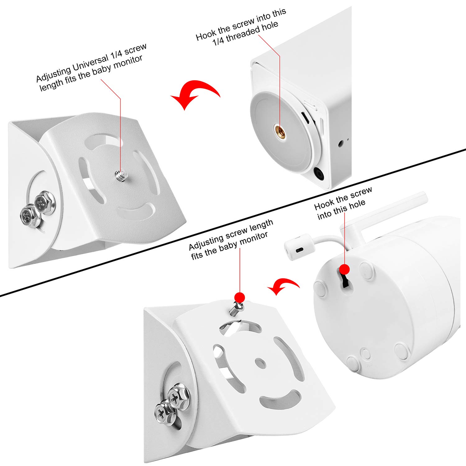 Adjustable Angle Wall Mount Bracket Compatible with Motorola Baby Monitor, Babysense, HelloBaby, VAVA, Arlo and Most Universal Monitors Camera, Aluminum Alloy Material