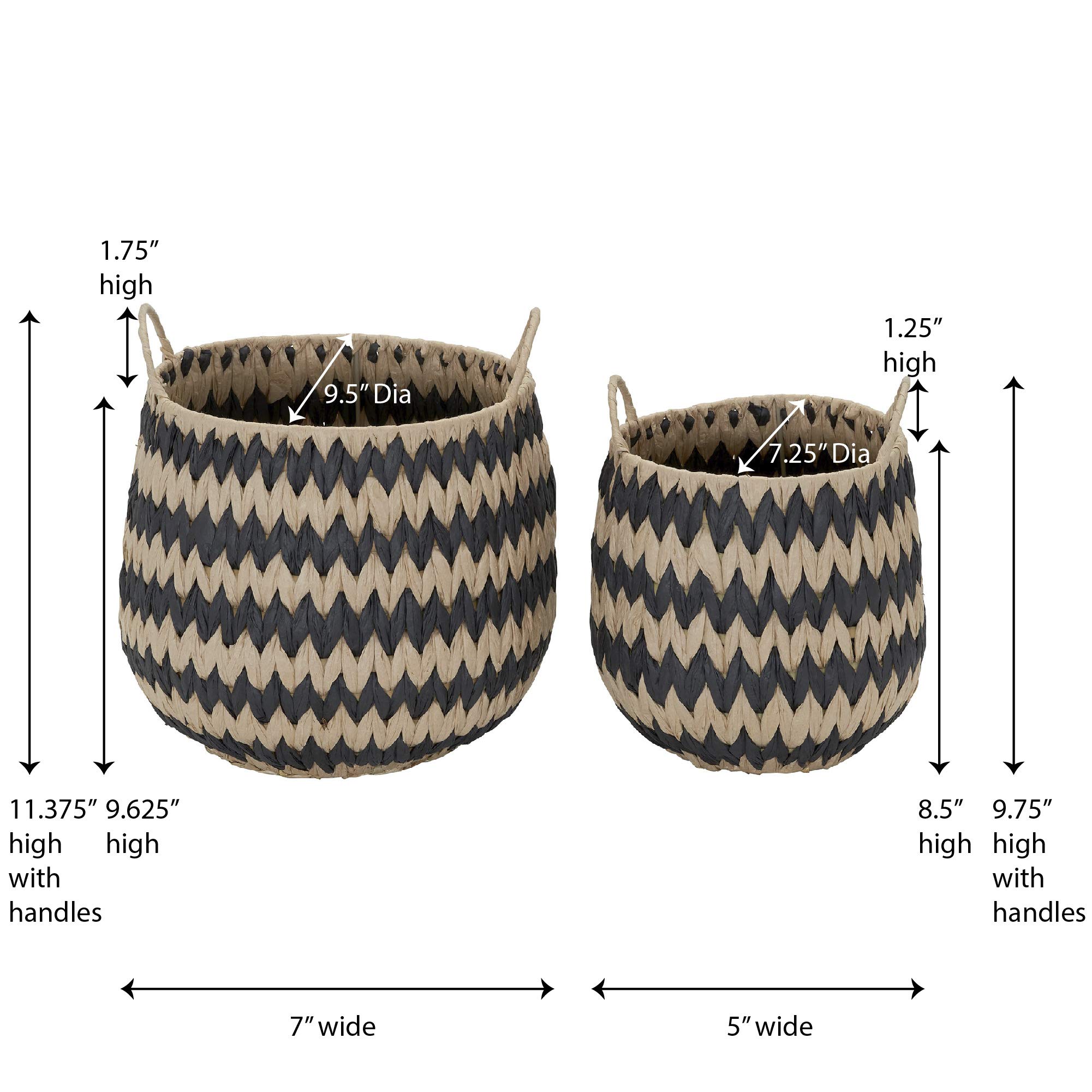 Household Essentials Brown Set of 2 Round Woven Wicker Storage Baskets with Handles | Black Stich Pattern