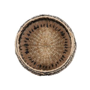 Household Essentials Brown Set of 2 Round Woven Wicker Storage Baskets with Handles | Black Stich Pattern