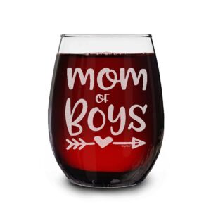 shop4ever mom of boys laser engraved stemless wine glass boy mom glass