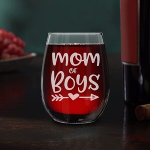 shop4ever Mom Of Boys Laser Engraved Stemless Wine Glass Boy Mom Glass