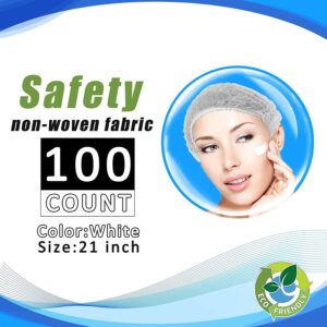 Disposable Bouffant Caps 100 Pcs,21inches Hair Net， Elastic Dust Cap for Food Service, Kitchen Head Cover (White)