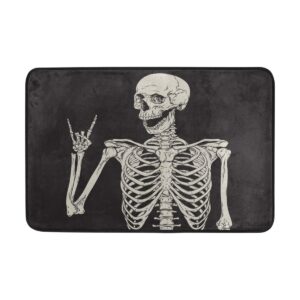 baofu skull doormats bathroom floor mat rock and roll skeleton lightweight non-slip area rugs halloween decorative entrance front door rug for outdoor garden kitchen bedroom 23.6" x15.7"