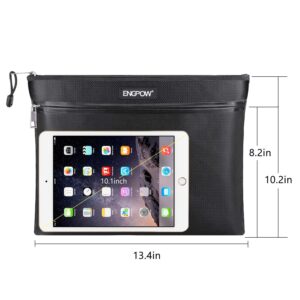 ENGPOW Fireproof Document Bag Two Pockets Two Zippers,Fireproof Safe Bag 13.4"x 10.2" Waterproof and Fireproof Money Bag Money Safe Pouch File Storage for A4 Document Holder,Cash and Tablet