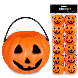 24 mini pumpkin trick or treat buckets bulk halloween candy holders container for kids, halloween goodie bags, by 4e's novelty