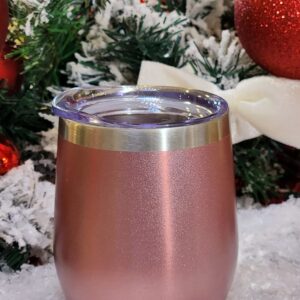 CHILLOUT LIFE Stainless Steel Wine Tumblers 4 Pack 12 oz - Double Wall Vacuum Insulated Wine Cups with Lids and Straws Set for Coffee, Wine, Cocktails - Rose Gold