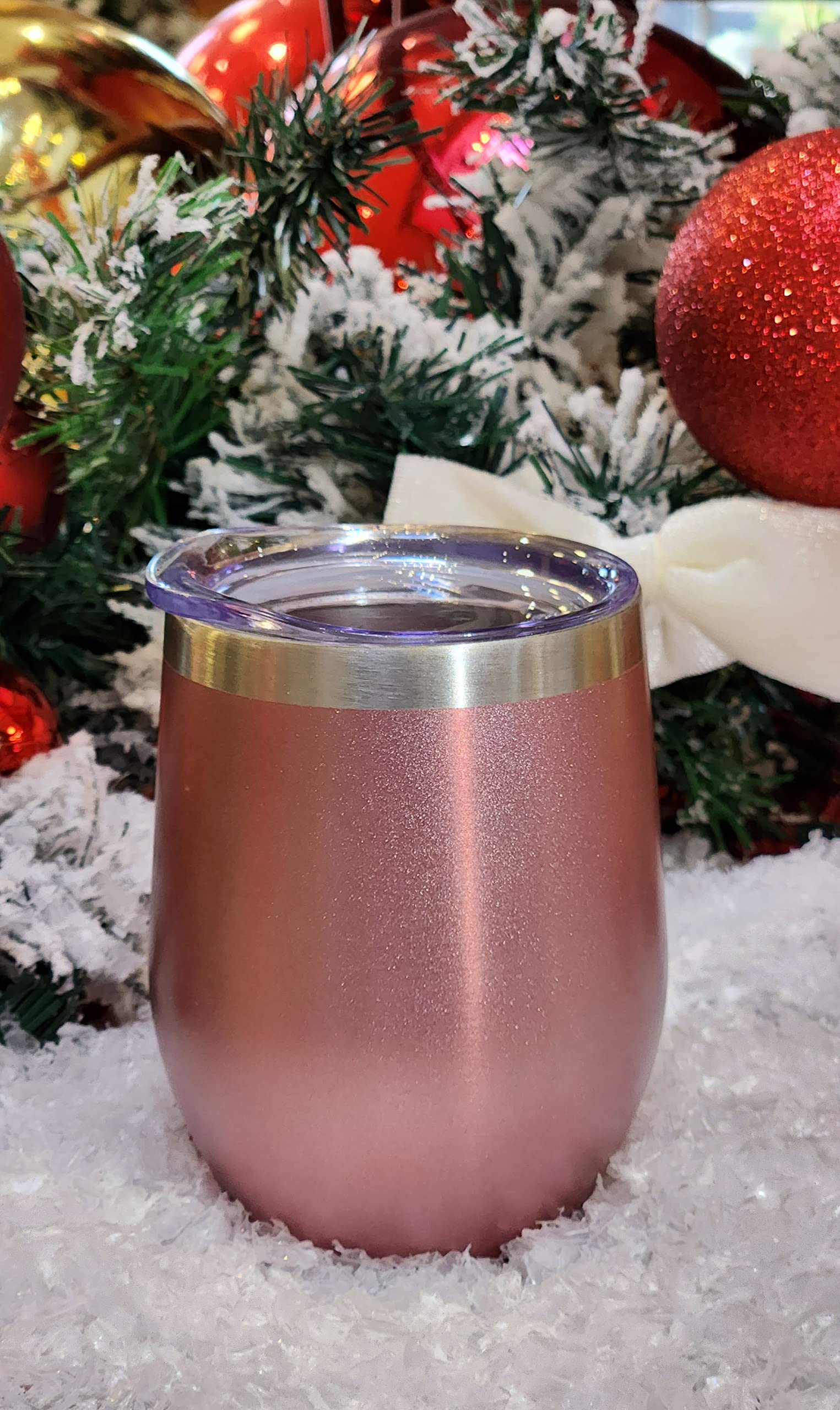 CHILLOUT LIFE Stainless Steel Wine Tumblers 4 Pack 12 oz - Double Wall Vacuum Insulated Wine Cups with Lids and Straws Set for Coffee, Wine, Cocktails - Rose Gold