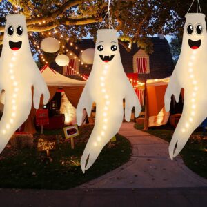 43 Inch Halloween Ghost Windsocks Hanging Decorations - Flag Wind Socks for Home Yard Outdoor Decor Party Supplies (3 Pieces,Batteries Not Included,No Timer)